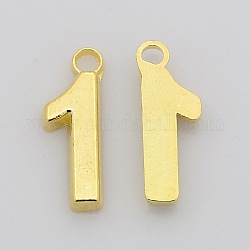Rack Plated Zinc Alloy Number Charms, Lead Free & Cadmium Free & Nickel Free, Golden Metal Color, Num.1, 18x6~10x2mm, Hole: 2mm