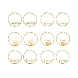 304 Orecchini a cerchio in acciaio inox, Forma anello, oro, 6 coppie / set