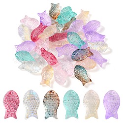 35pcs perles de verre transparentes peintes à la bombe, poisson, couleur mixte, 15x8x5mm, Trou: 1mm