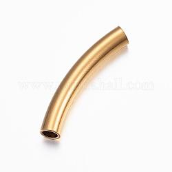 Perlas de tubo de 304 acero inoxidable, cuentas de fideos de tubo curvo, tubo curvado, real 24k chapado en oro, 31x5mm, agujero: 3.5x4 mm