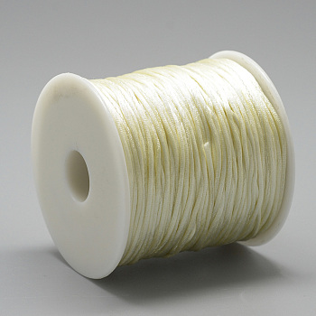 Hilo de nylon, Cordón de satén de cola de rata, crema, aproximamente 1 mm, alrededor de 76.55 yarda (70 m) / rollo