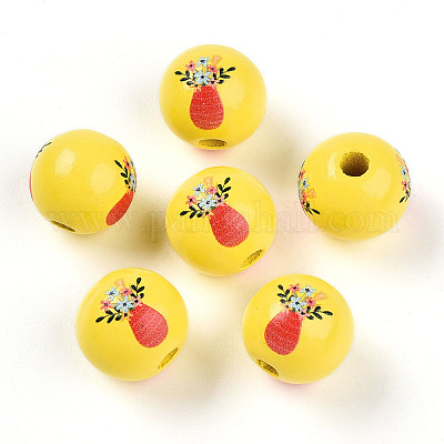 Perles de bois imprimées sur le thème de Pâques&nbsp;WOOD-T032-22V-1