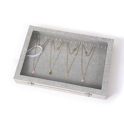 Coffrets de présentation de colliers en velours avec fenêtre visible&nbsp;PW-WG16935-01-1
