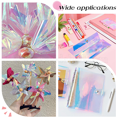 Iridescent Clear Film Laser Mirror Rainbow Transparent PVC Waterproof Vinyl  Material for Bows Jewlery Bags Making DIY Crafts (Holographic-B)