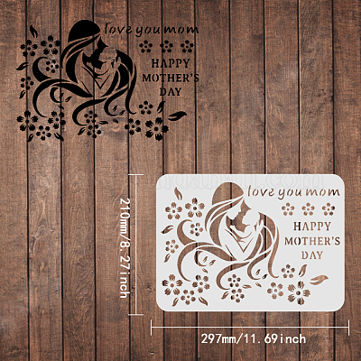 Shop FINGERINSPIRE Happy Mother's Day Stencils 11.6x8.3inch Mother Holding Child and Carnation ...
