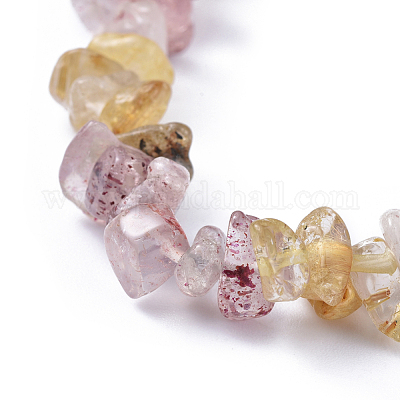 Elastische Armbänder aus natürlichem goldrutiliertem Quarz und Erdbeerquarz&nbsp;BJEW-JB04490-02-1