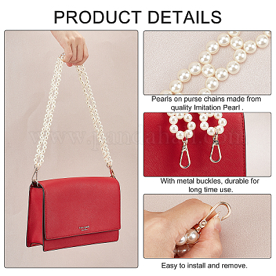 WADORN Pearl Bag Chain Strap, 61cm Imitation Pearl Beaded Purse Chain Pearl  Purse Strap Replacement Handbag Handles Shoulder Bag Chain with Metal