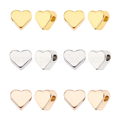 Wholesale PandaHall 3 Color Heart Spacer Beads 60pcs Metal Heart Shaped  Loose Bead for Jewelry Making Earring Bracelets Necklace DIY Craft(Gold 