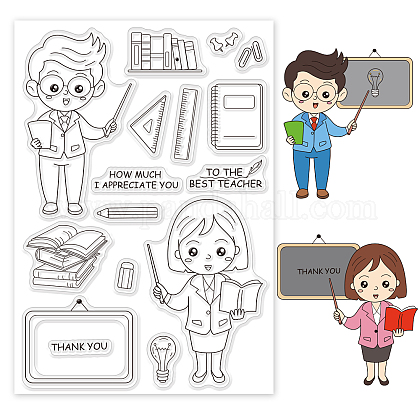 GLOBLELAND Teachers' Day Clear Stamps Greeting Words Silicone Clear Stamp Seals for Cards Making DIY Scrapbooking Photo Journal Album Decoration DIY-WH0167-56-658-1