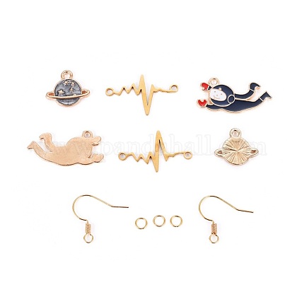Diyピアス作り 亜鉛合金エナメルペンダントと 1ステンレス鋼リンクと真鍮のピアスフック 宇宙飛行士と惑星のテーマ ゴールドカラー 5 4x5 3x2cmの通販 Jp Pandahall Com