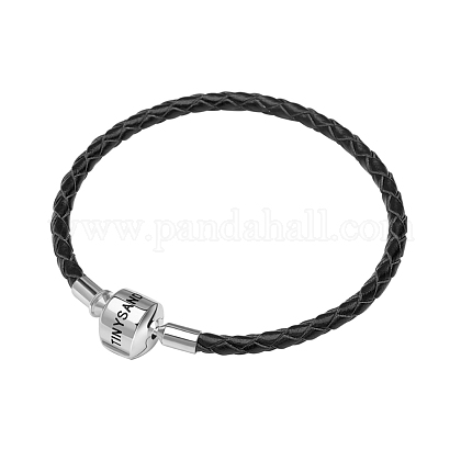 TINYSAND 925 Sterling Silver Braided Leather Bracelet Making TS-B-128-17-1