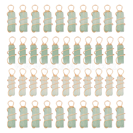 DICOSMETIC 40Pcs Natural Green Aventurine Pendants Cuboid Aventurine Pendants Spiritua Wire Wrapped Stone Pendant Birthstone Charm with Golden Wire for Jewelry Making DIY Crafting FIND-DC0001-24-1