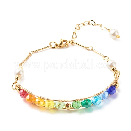 Bracelet en perles naturelles et perles de verre à facettes pour femme adolescente BJEW-TA00026-1