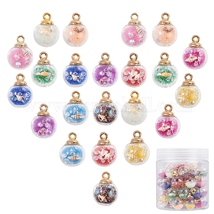 PandaHall 66 pcs 11 Colors 16 mm Colorful Glass Ball Charms Crystal Glass Ball Pendants with Resin Rhinestone Conch Shell for Earrings Bracelet Necklace Jewelry DIY Craft Making GLAA-PH0007-75G-1