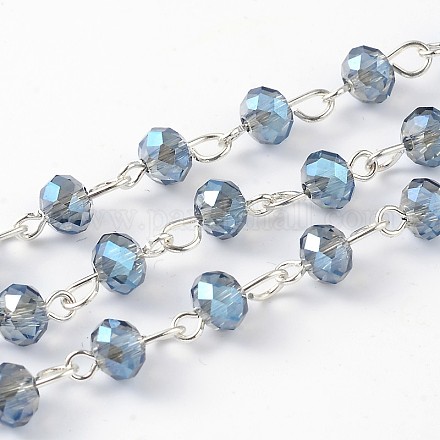 Handmade Electroplate Glass Faceted Rondelle Beads Chains for Necklaces Bracelets Making AJEW-JB00146-02-1