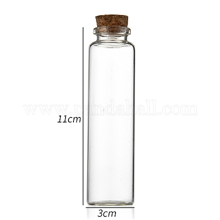 ガラス瓶  コルクプラグ付き  ウィッシングボトル  コラム  透明  3x11cm  容量：60ml（2.03fl.oz） CON-WH0085-71G-1