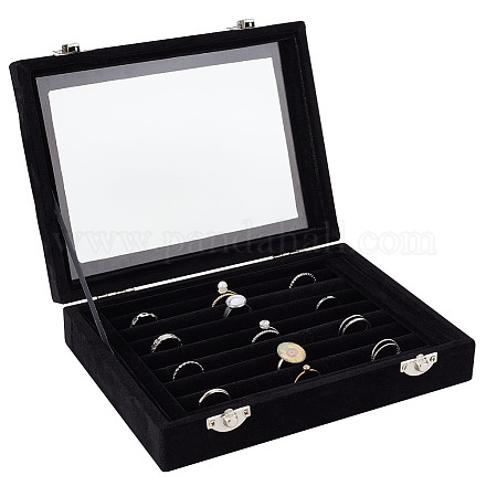 Boîtes de présentation de bagues à bijoux en velours à 8 fente VBOX-WH0016-01B-1