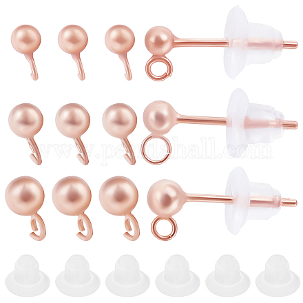 Beebeecraft 1 Box 6 Pairs Earring Posts Stud Sterling Silver 5/6/6.5mm Ball Post with Loop Earring Studs for DIY Earring Jewelry Making Findings (Rose Gold) STER-BBC0001-63RG-1