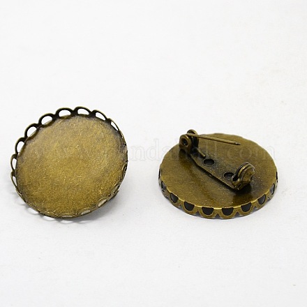 25mm Pad Antique Bronze Brass Flat Round Cabochon Base Settings X-KK-H219-AB-1