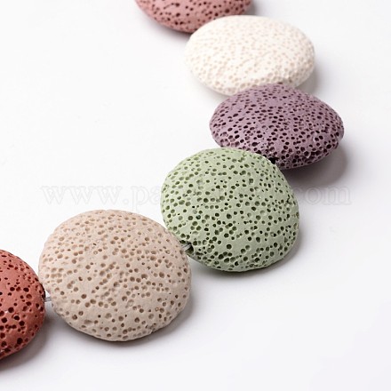 Fili di perle di roccia lavica sintetica tonda piatta tinta G-F259-04-25mm-1
