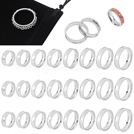 UNICRAFTALE 24pcs 8 Sizes Blank Core Finger Rings Stainless Steel Grooved Finger Ring Wide Band Round Empty Ring for Inlay Ring Jewelry Making Gift Size 5-14 STAS-UN0041-46P-1
