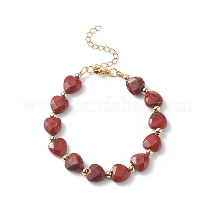 Bracelet de perles de coeur de jaspe arc-en-ciel rouge naturel BJEW-JB08697-01-1