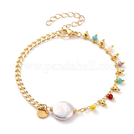 Bracelets à maillons en perle baroque naturelle keshi BJEW-JB05803-05-1
