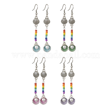 4 par de pendientes colgantes de aleación de 4 colores con perlas de imitación EJEW-JE05379-1