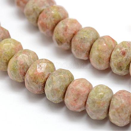 Faceted Natural Unakite Rondelle Beads Strands G-K090-07-1