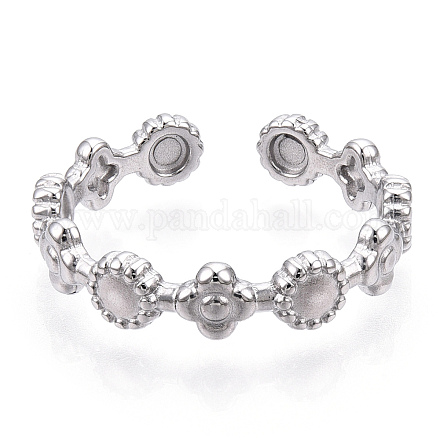 304 Stainless Steel Flower & Flat Round Wrap Open Cuff Ring RJEW-T023-75P-1