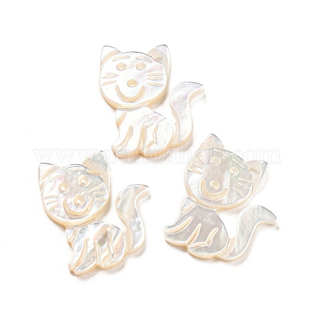 Charms de gato con concha blanca de mar natural SHEL-D079-04-1