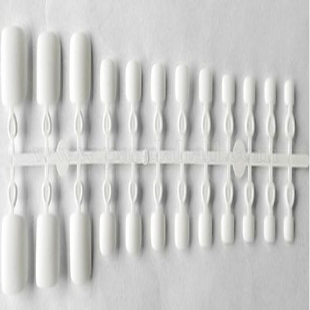 つや消しソリッドカラープラスチックシームレスつま先付け爪  練習マニキュアネイルアートツール  女性のためのネイルアートの装飾  ホワイト  8~20x7~18x2~6mm  24個/セット。 MRMJ-R085-043A-1