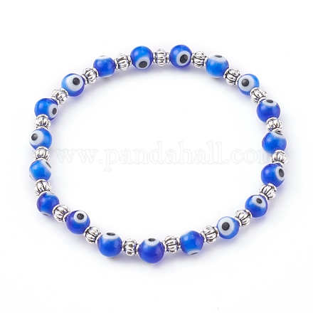 Bracelets extensibles en perles de chalumeau ronds faits à la main BJEW-JB05974-02-1