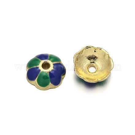 7-Petal Colorful Flower Brass Enamel Bead Caps KK-N0078-05A-1