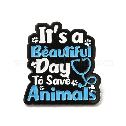 動物を救うには素晴らしい日だという言葉 エナメルピン  電気泳動黒合金動物保護ブローチ服バックパック  空色  30x27x1.5mm JEWB-I022-06D-1