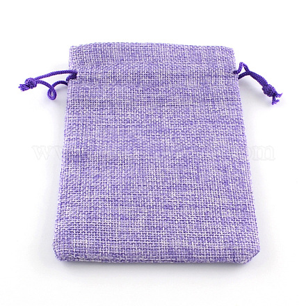 ポリエステル模造黄麻布包装袋巾着袋  紫色のメディア  14x10cm X-ABAG-R005-14x10-03-1
