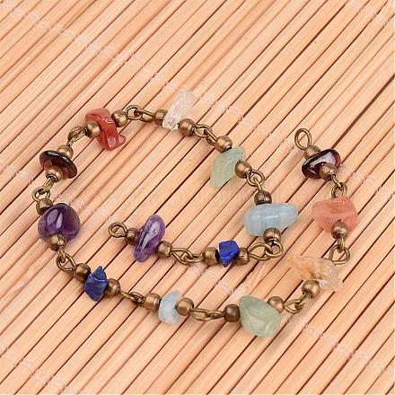 Chakra Handmade Gemstone Chip Beads Brass Chains for Necklaces or Bracelets Making AJEW-JB00215-01-1