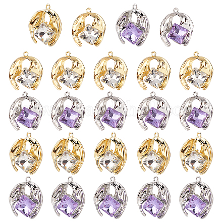 CHGCRAFT 24Pcs 2 Colors Faceted Rhinestone Drop Pendants Square Crystal Charms Faceted Crystal Drop Charms with Gold Silver Setting for Jewellery Necklace Earrings Making 25x21.5x7mm FIND-CA0004-92-1