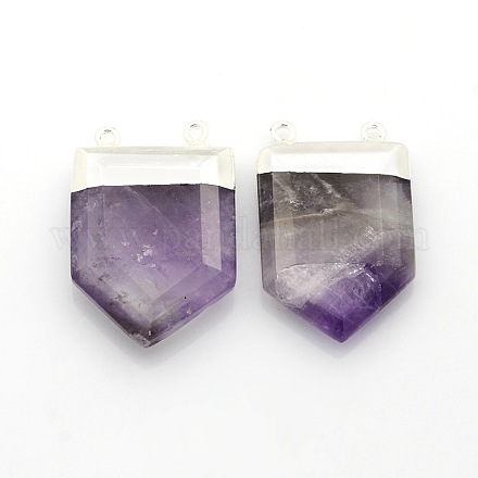 Natural Amethyst Point Pendants with Silver Color Plated Brass Findings G-P053-P32A-1
