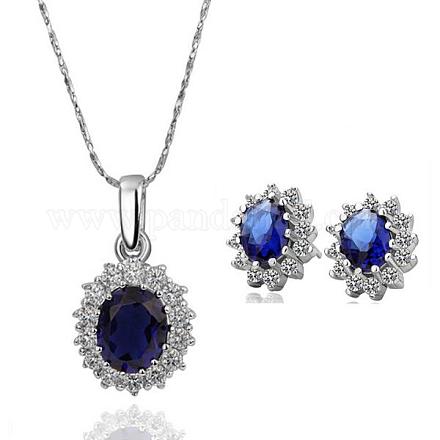 Real Platinum Plated Eco-Friendly Tin Alloy Cubic Zirconia Party Jewelry Sets SJEW-BB10933-A-1