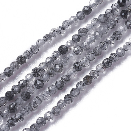 Chapelets de perles en quartz rutile noir naturel G-F596-25A-2mm-1