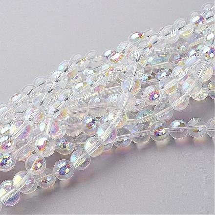 13 inch AB Color Plated Round Glass Beads GR8mmC28-AB-1