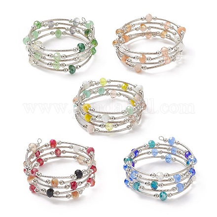 Braccialetti avvolgenti con cinque anelli di perle di vetro BJEW-JB09056-1