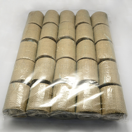 黄麻布リボン  ヘシアンリボン  ジュートリボン  クラフト作り用  キャメル  約65 mm幅  2.7 m /ロール  25のロール/袋 DIY-S003-09-6.5cm-1