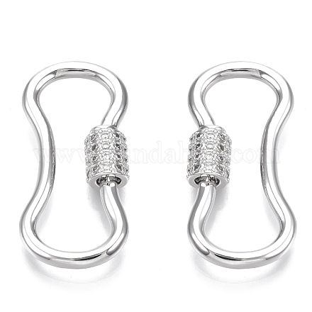 Brass Micro Pave Clear Cubic Zirconia Screw Carabiner Lock Charms ZIRC-T013-02P-NF-1