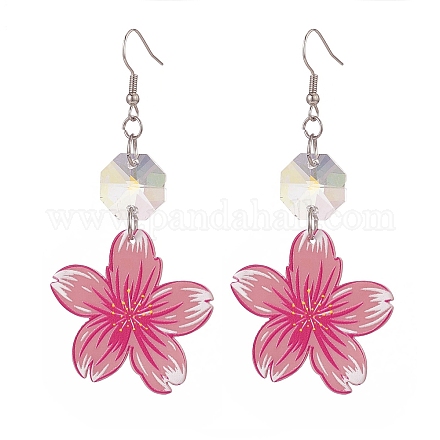 Acrylic Flower Dangle Earrings with Glass Beaded EJEW-JE05157-1