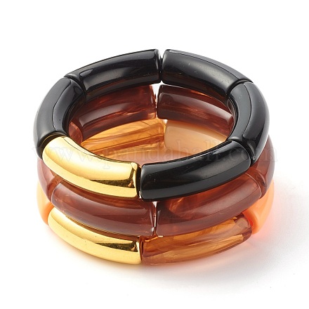 Ensemble de bracelets extensibles en perles de tube incurvées en plastique acrylique et ccb pour femmes BJEW-JB07318-1