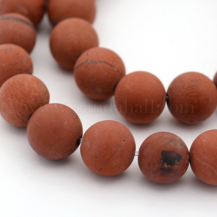 Frosted Grade A Natural Red Jasper Round Bead Strands G-M272-17-10mm-1