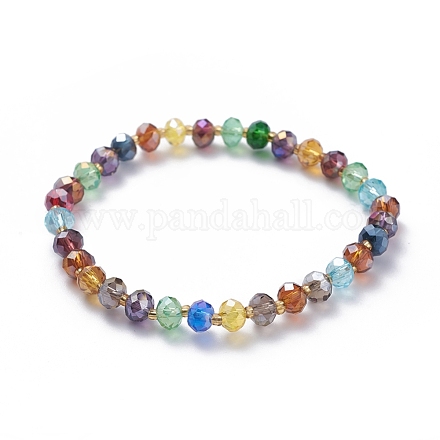 Electroplate Faceted Abacus Glass Beaded Stretch Bracelets BJEW-JB04876-1