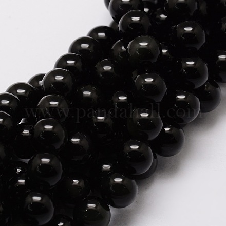 Obsidienne naturelle perles rondes brins G-E329-6mm-37-1